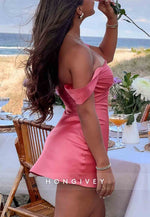 Chic Sheath Off the Shoulder Pleated Orange Satin Mini Homecoming Dress