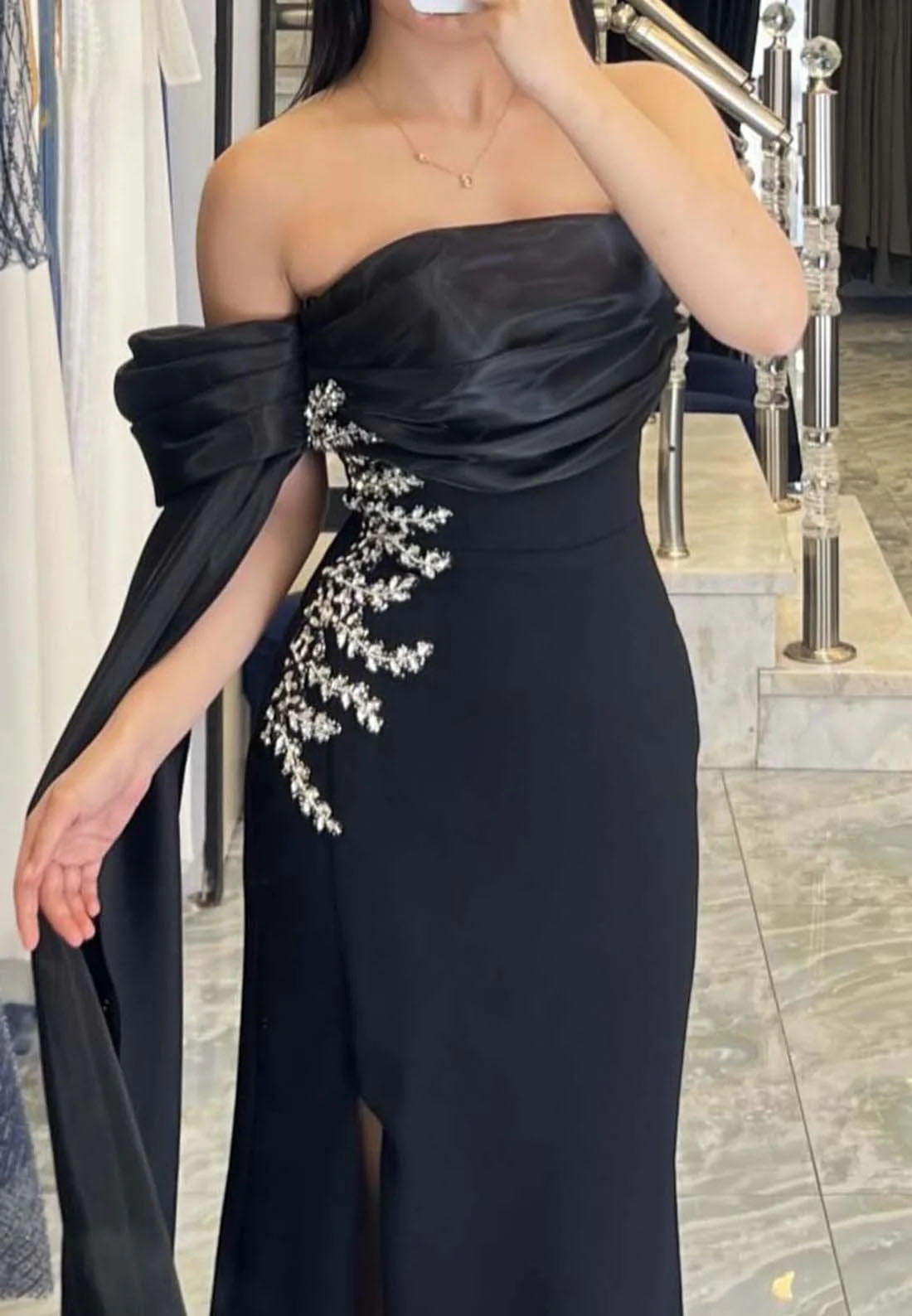 One Shoulder Sleeveless Beaded Sparkle Mermaid Floor-Length Evening Dress