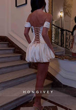 Cute A Line Off the Shoulder White Short Homecoming Dress with Ruffles