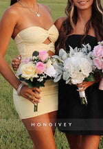 Fitted Strapless Sheath Sweetheart Yellow Short Homecoming Dress with Keyhole