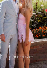 Cute A-Line Sweetheart Pink Short Homecoming Dress with Side Slit