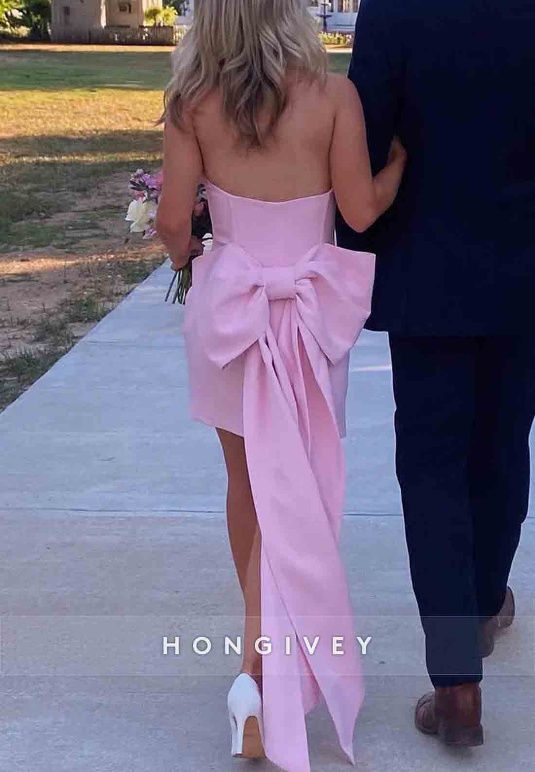 Pink Sheath Sweetheart Bowknot Sleeveless Low Back Short Homecoming Dresses