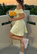 Simple Off the Shoulder Elastic Satin Sheath Pleated Short Homecoming Dresses