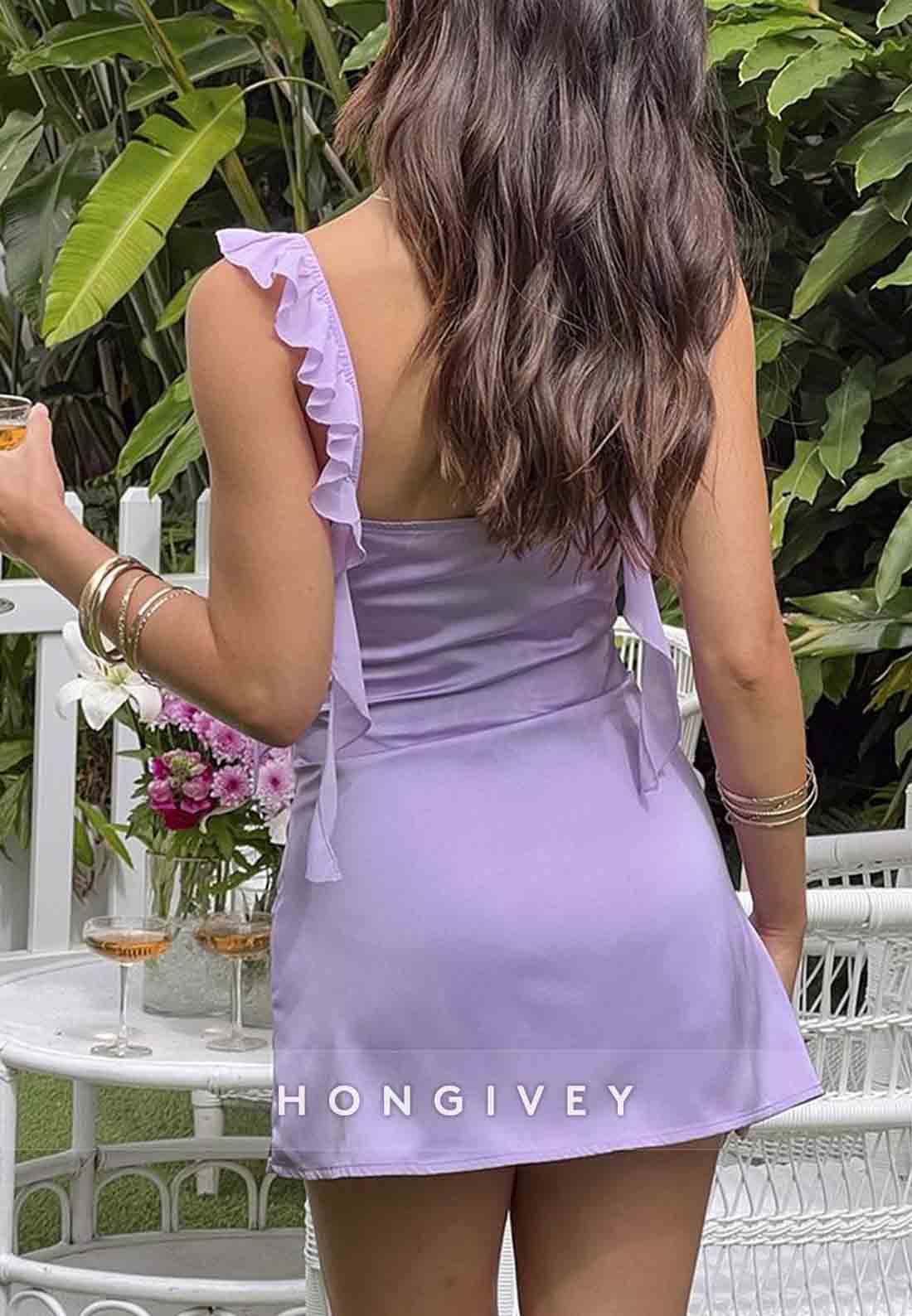 Sleeveless Pleated Satin Regular Straps Sheath Mini Homecoming Dresses