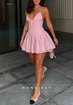 Chic A-Line Spaghetti Straps Pink Short Homecoming Dress with Bowknot