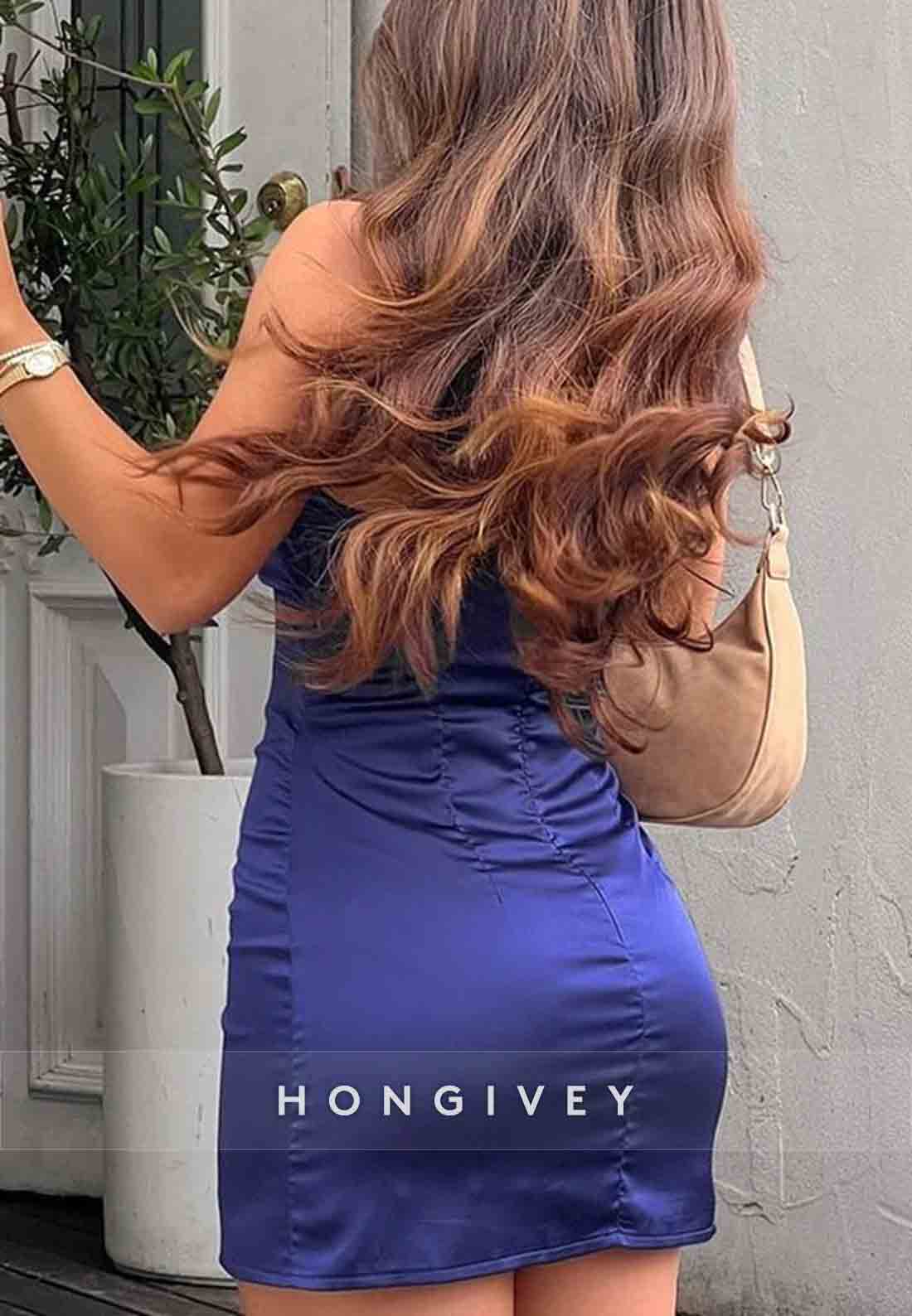 Chic Sheath Spaghetti Straps Yellow Short Homecoming Dress with Ruched