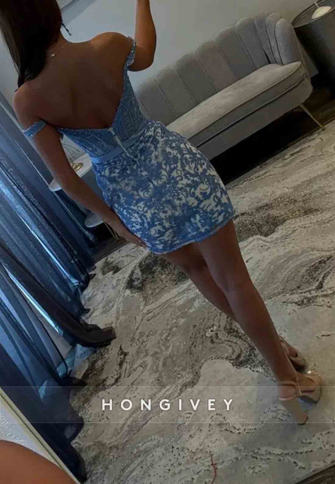 Sheath Off the Shoulder Lace Bodycon Homecoming Dress With Bowknot Waist