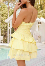 Gorgeous Sheath Strapless Yellow Short Homecoming Dress with Ruched