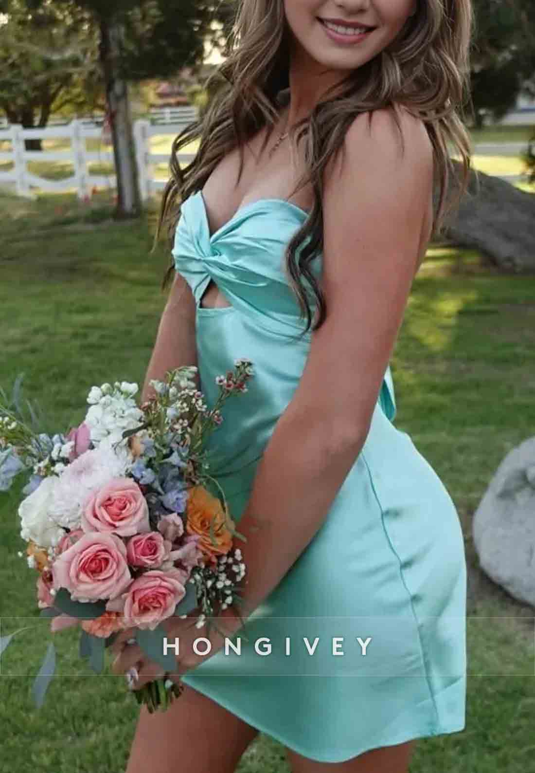 Strapless Stylish A Line Sweetheart Light Green Satin Short Homecoming Dress