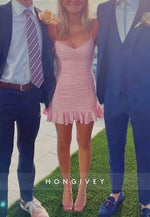 Fitted Flattering Spaghetti Straps Pink Mini Homecoming Dress with Ruched