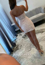 Lace Blush Pink Strapless Mini Homecoming Dress with Satin Bowknot and Corset Bodice