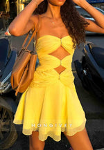Stylish A Line Strapless Yellow Short Homecoming Dress with Keyhole
