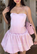 Pink Tie Back Strapless A-Line Sleeveless Pleated Homecoming Dresses
