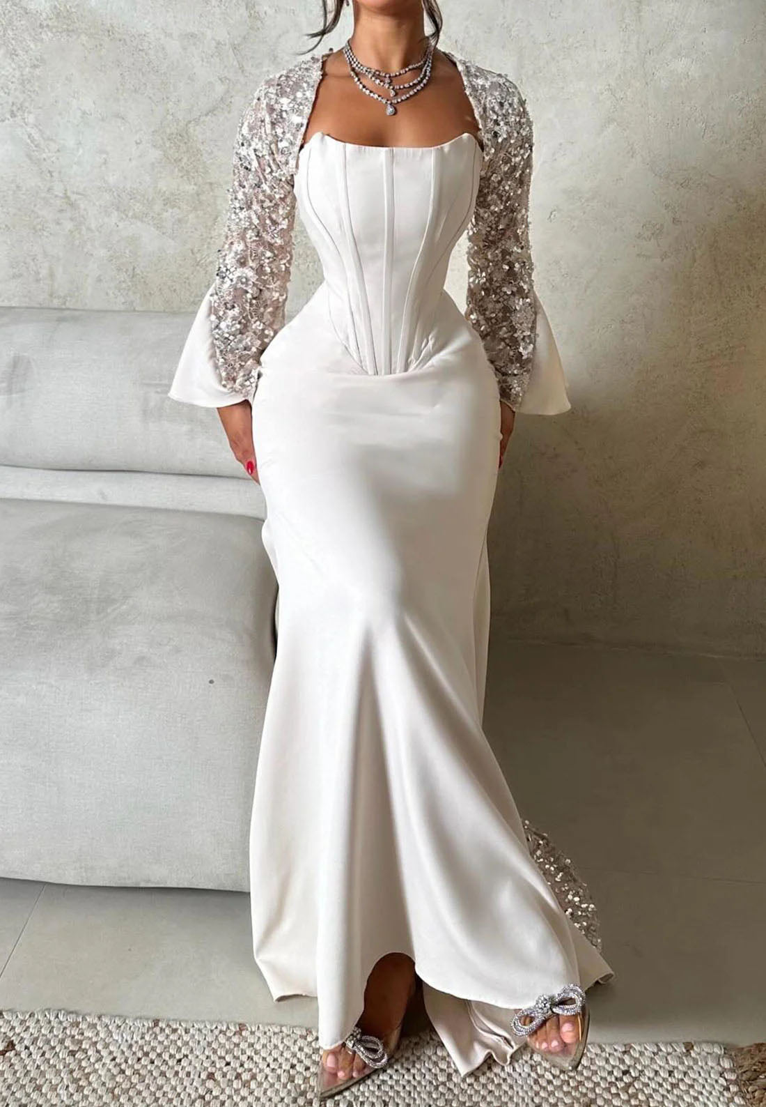 Elegant Lace Long Sleeve Mermaid Floor-length Formal Evening Dresss