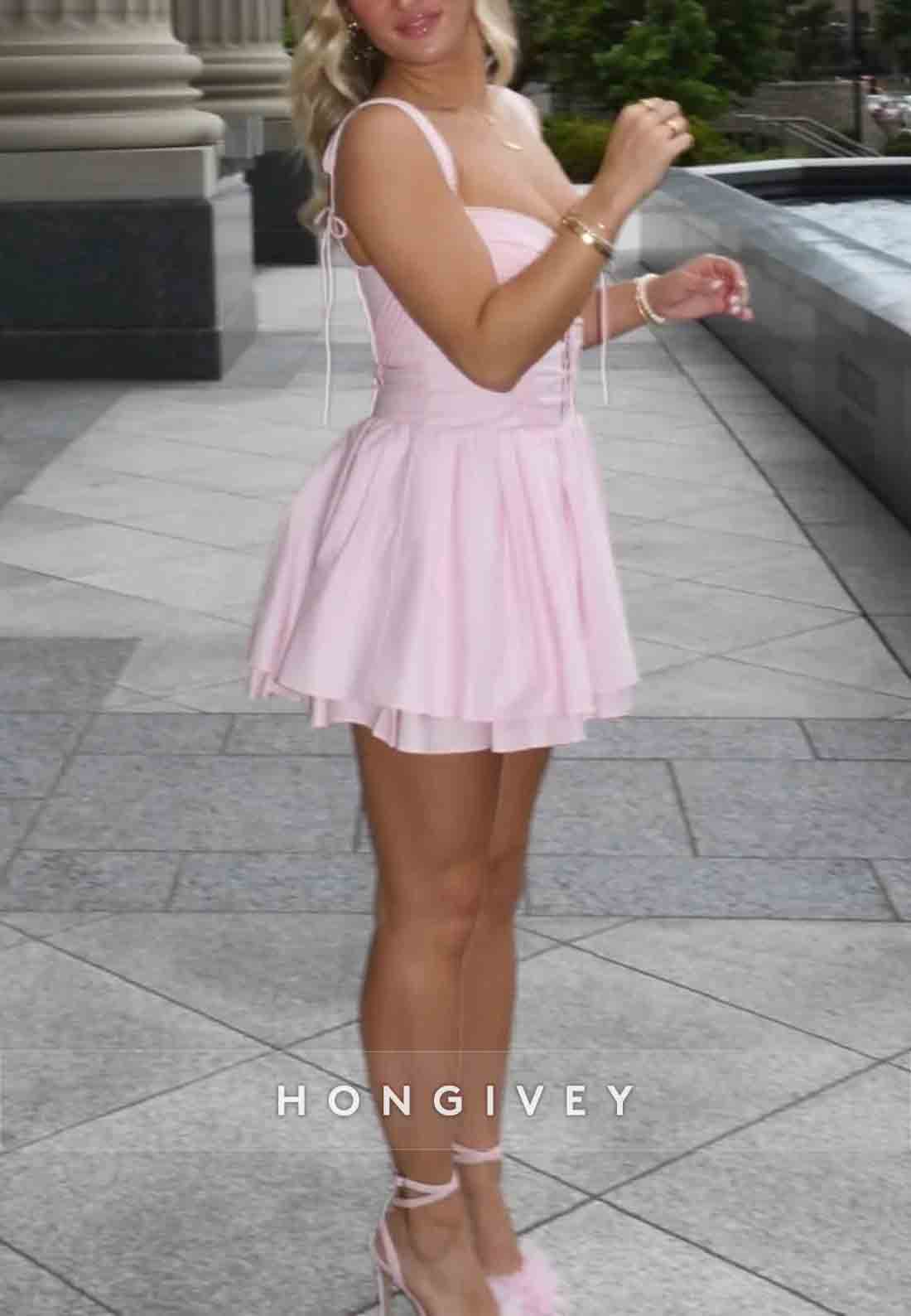 Chic A Line Sweetheart Pink Short Homecoming Dress with Criss Cross