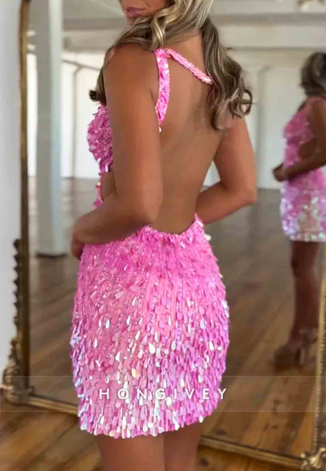 Regular Straps Low V-Neck Sheath Sleeveless Open Back Beading Min Homecoming Dresses