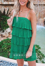 Spaghetti Straps Ruched Sleeveless Short Homecoming Dresses with Ruffles