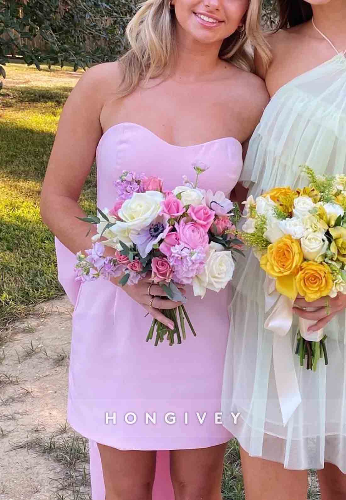 Pink Sheath Sweetheart Bowknot Sleeveless Low Back Short Homecoming Dresses