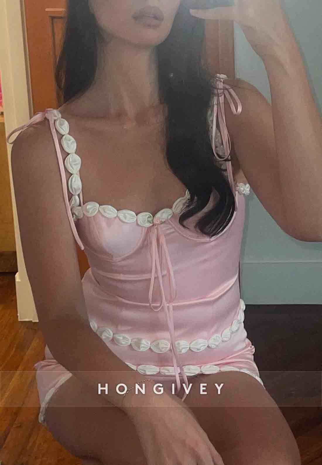 Cute Sheath Spaghetti Straps Pink Short Homecoming Dress with Appliques