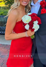 Chic Red Strapless Pleated Sleeveless Ruched Mini Homecoming Dresses