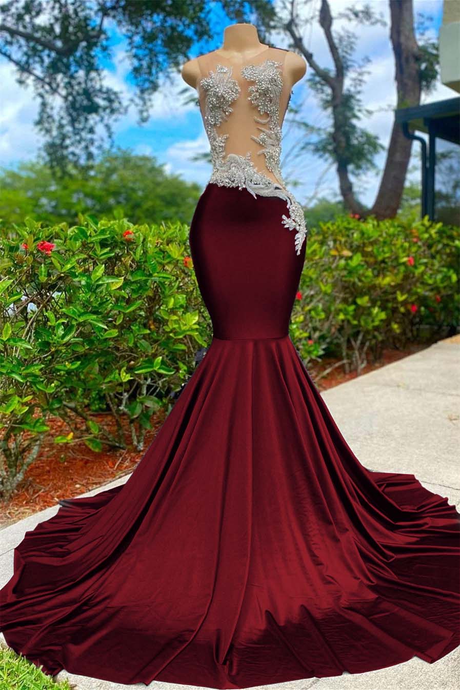 Hidais Shining Sleeveless V Neck Mermaid Long Prom Dress With Appliques