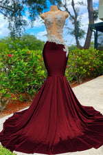 Hidais Shining Sleeveless V Neck Mermaid Long Prom Dress With Appliques