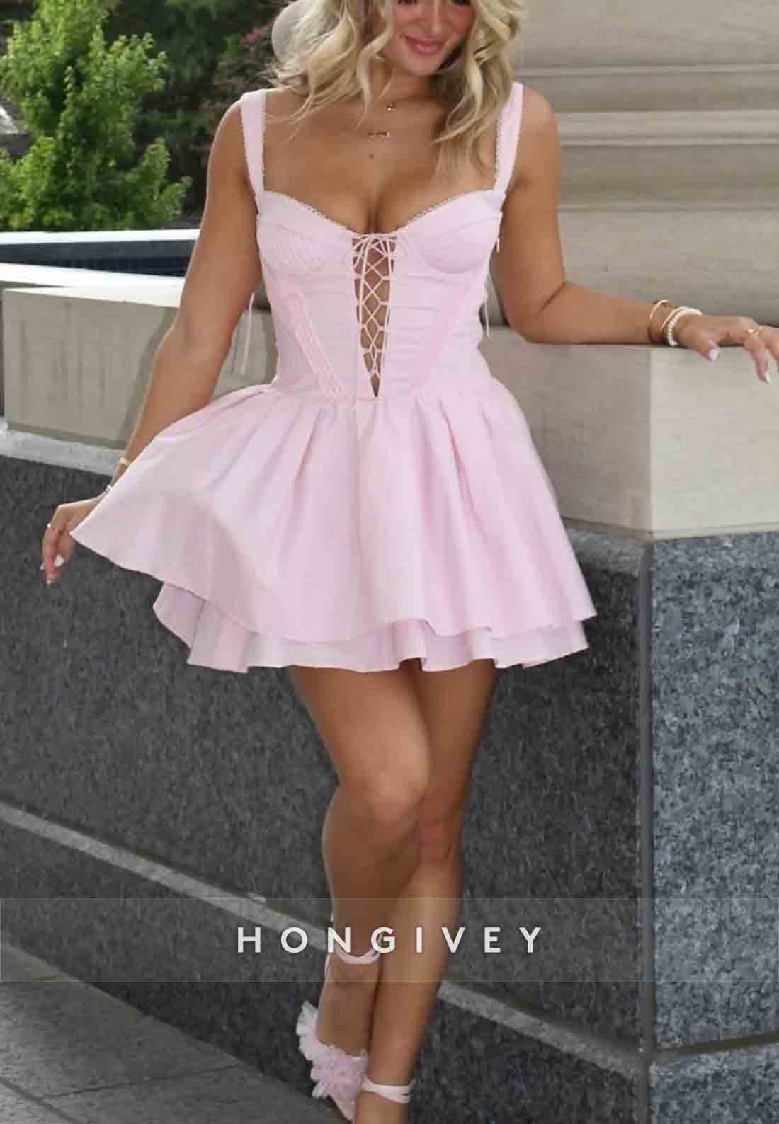 Chic A Line Sweetheart Pink Short Homecoming Dress with Criss Cross