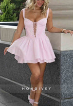 Chic A Line Sweetheart Pink Short Homecoming Dress with Criss Cross