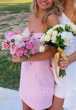 Pink Sheath Sweetheart Bowknot Sleeveless Low Back Short Homecoming Dresses