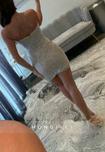 Silver Sequin Strapless Sweetheart Bodycon Mini Homecoming Dress with Side Ruching