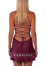 Sexy Halter Sleeveless Tie Back Spaghetti Straps Sheath Mini Homecoming Dresses