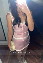 Cute Sheath Spaghetti Straps Pink Short Homecoming Dress with Appliques