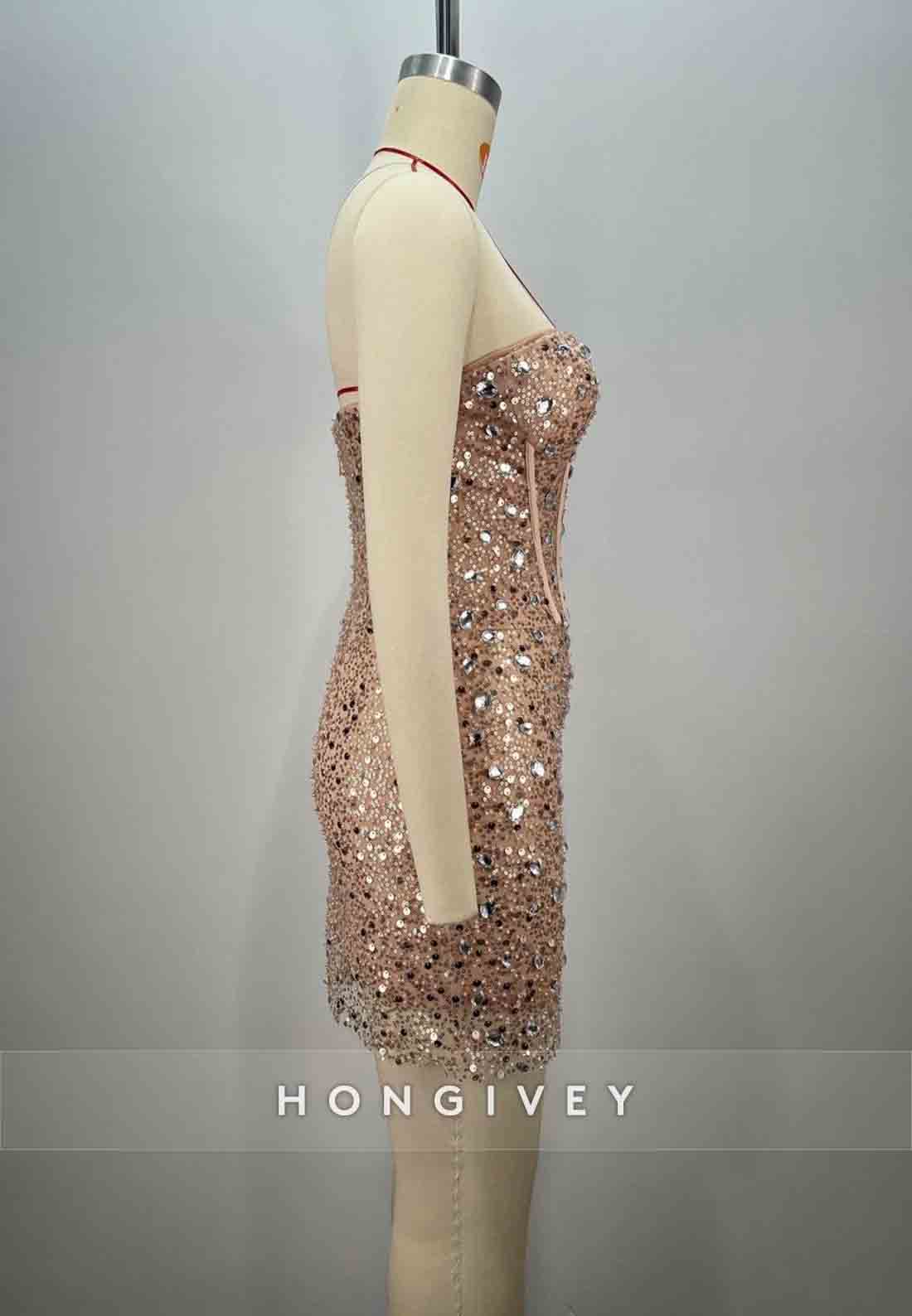 Stunning Sweetheart Strapless Rhinestone Corset Bodycon Homecoming Dresses