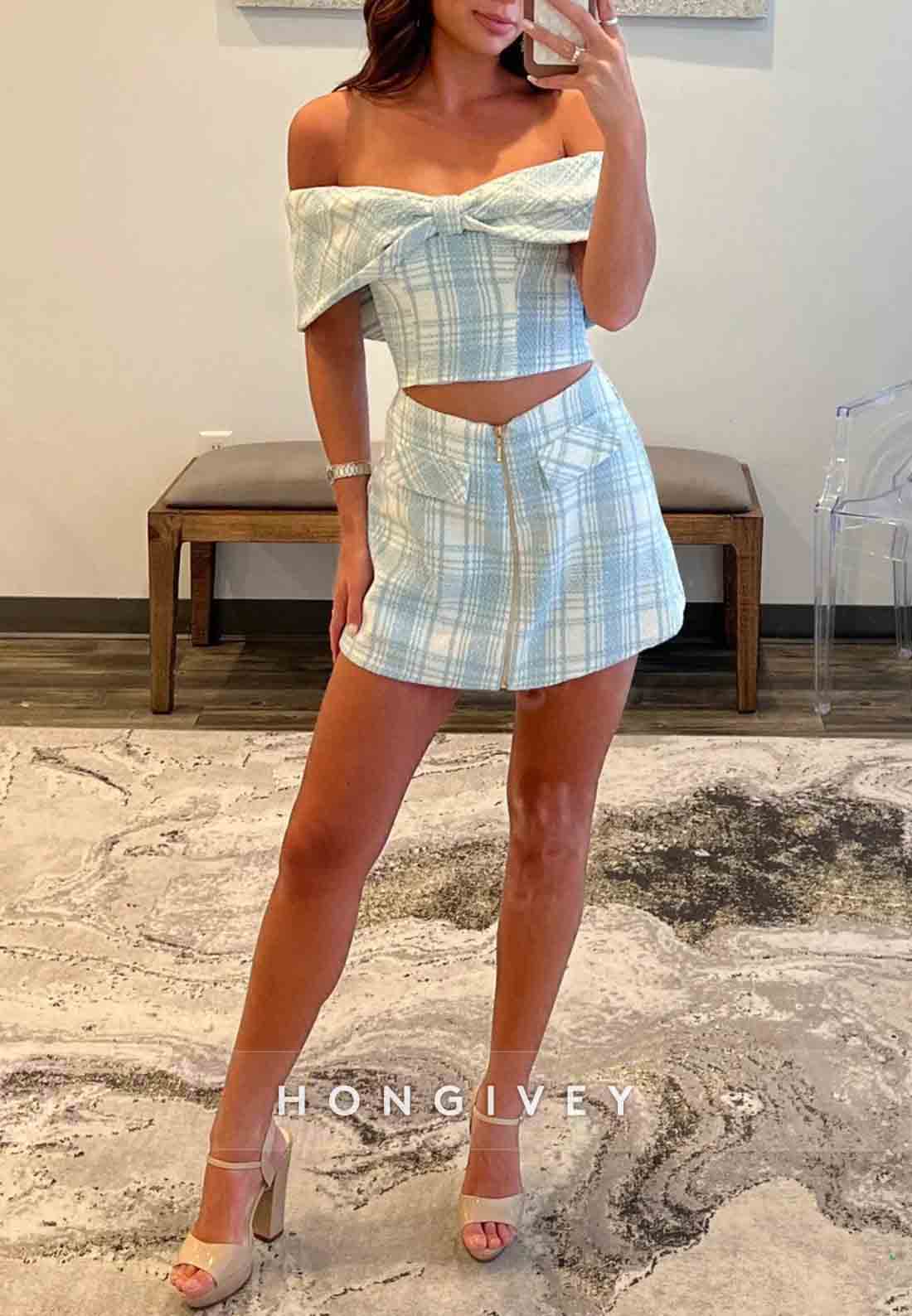 Chic Sheath Split Off the Shoulder A-Line Bowknot Mini Homecoming Dresses