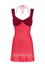 Tie Back Halter Sleeveless Satin Regular Straps Pleated Mini Homecoming Dresses