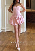 Pink Tie Back Strapless A-Line Sleeveless Pleated Homecoming Dresses