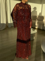 High Neck Sequins Lace Long Sleeve A-Line Floraml Women Evening Dress