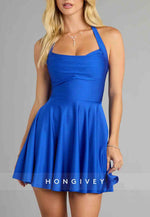 Royal Blue Halter Pleated  A-Line Empire Short Homecoming Dress