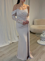 One Shoulder Detachable Long Sleeve Beaded Sequins Mermaid Evening Dress