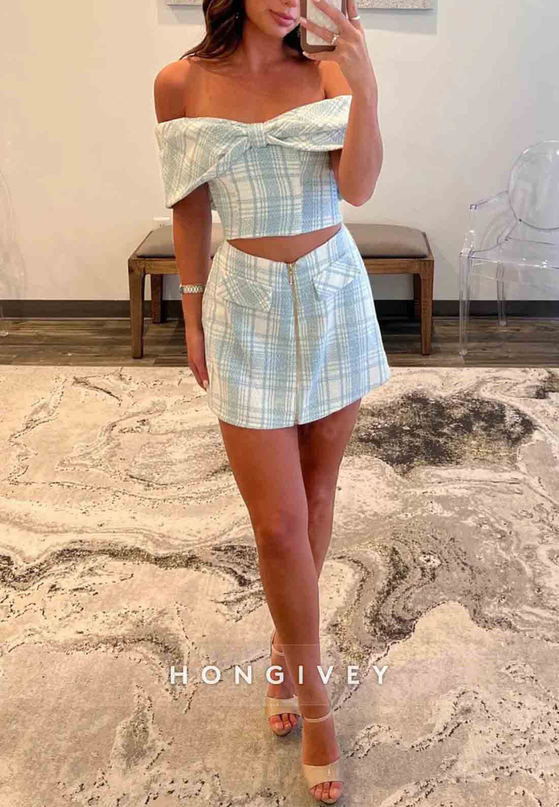 Chic Sheath Split Off the Shoulder A-Line Bowknot Mini Homecoming Dresses