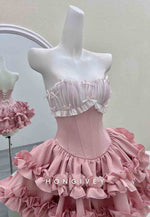 Chic Pink Strapless Ball Gown Short Homecoming Dresses with Ruched Bowknot