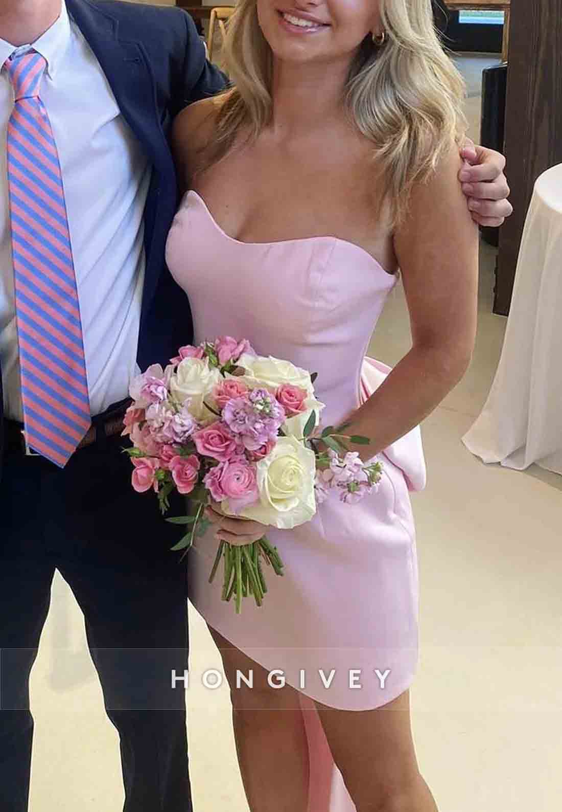 Pink Sheath Sweetheart Bowknot Sleeveless Low Back Short Homecoming Dresses