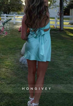 Strapless Stylish A Line Sweetheart Light Green Satin Short Homecoming Dress