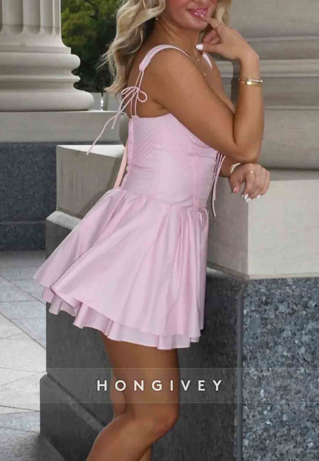 Chic A Line Sweetheart Pink Short Homecoming Dress with Criss Cross