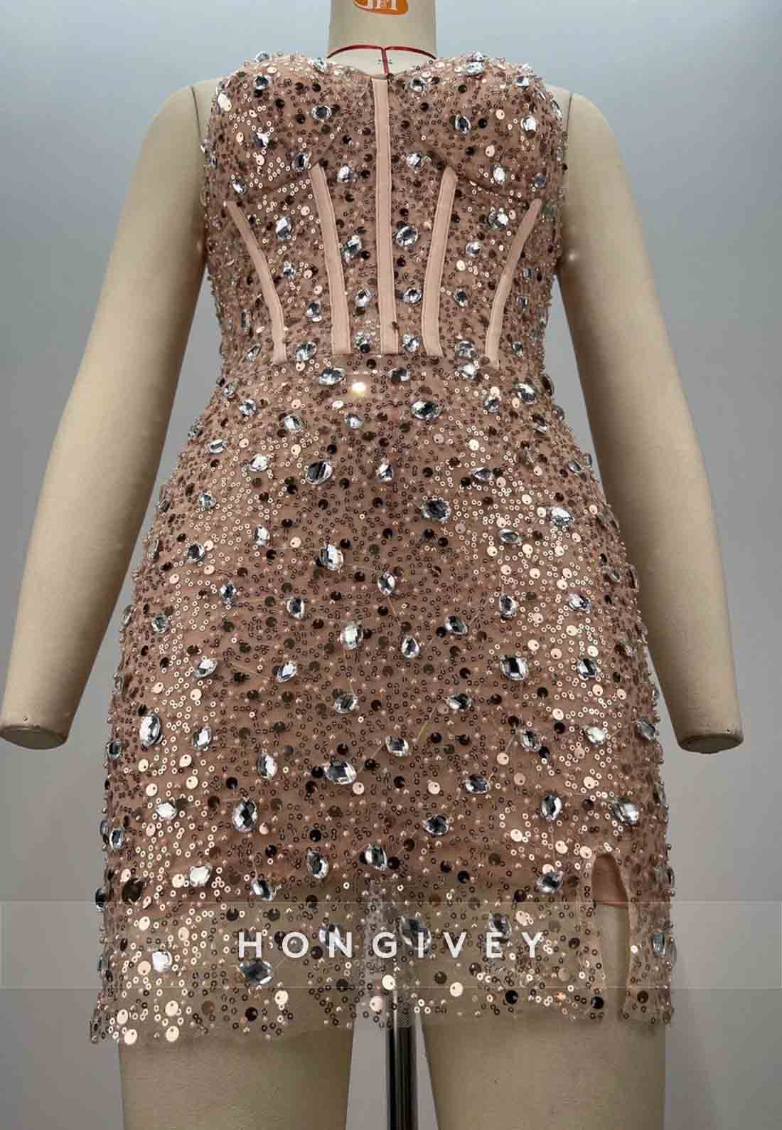 Stunning Sweetheart Strapless Rhinestone Corset Bodycon Homecoming Dresses