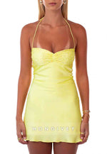 Sexy Halter Sleeveless Tie Back Spaghetti Straps Sheath Mini Homecoming Dresses