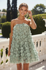 Strapless 3D Floral Applique Mini Dress