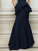 Navy Sleeveless Peplum Mermaid Maxi Dress