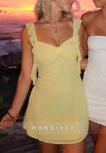 Sleeveless Pleated Satin Regular Straps Sheath Mini Homecoming Dresses