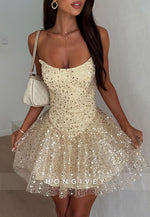 Gorgeous Goldrn Strapless A-Line Sequined Short Homecoming Dress